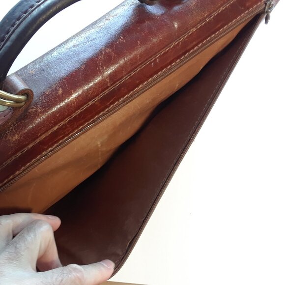 The Bridge Vintage Brown Briefcase Document Bag Real Leather Italy Attaché - Picture 11 of 13